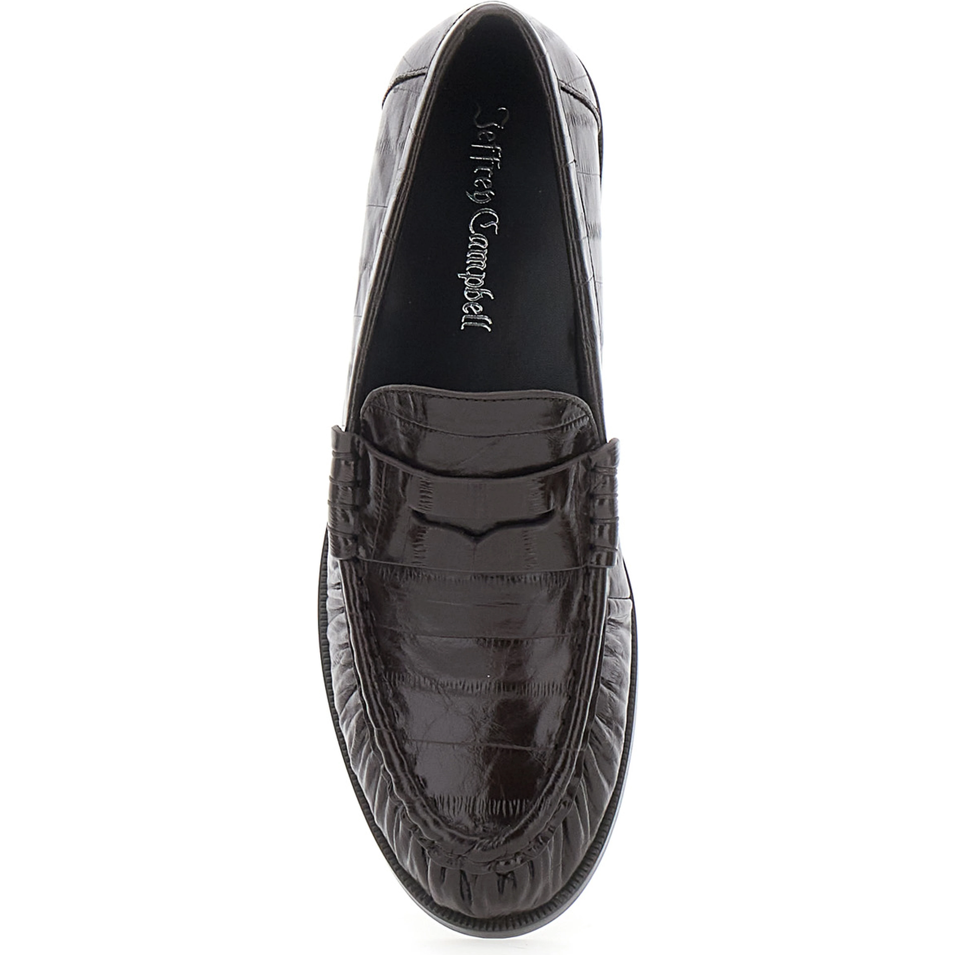 Stallone black loafer with ruched toe in croc-effect leather for women