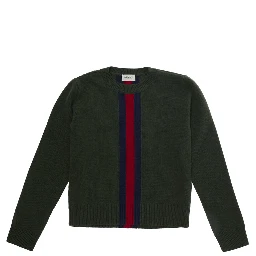 Green Crewneck sweater with Web embroidery in wool boy