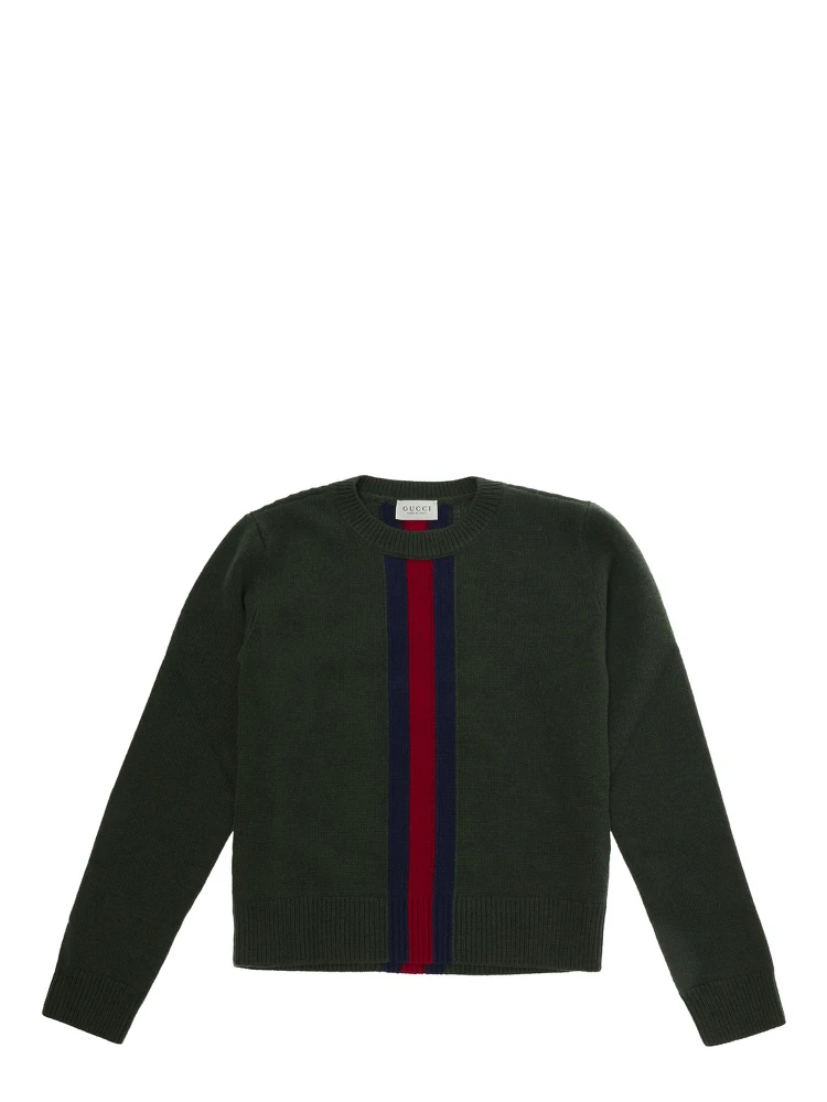Green Crewneck sweater with Web embroidery in wool boy