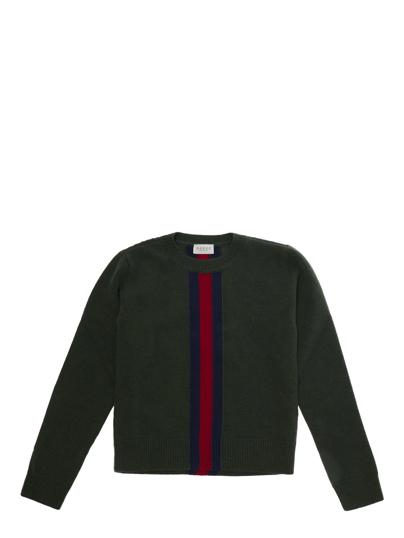 Green Crewneck sweater with Web embroidery in wool boy