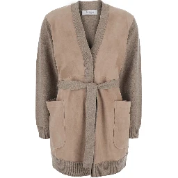 Cardigan MXS OLIVETO with long sleeves and button closure in beige for women