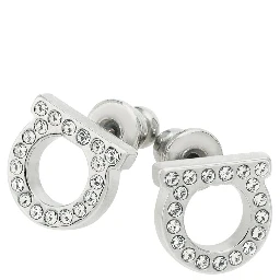 silver-colored Earrings with Gancini design and butterfly clasp in brass for women