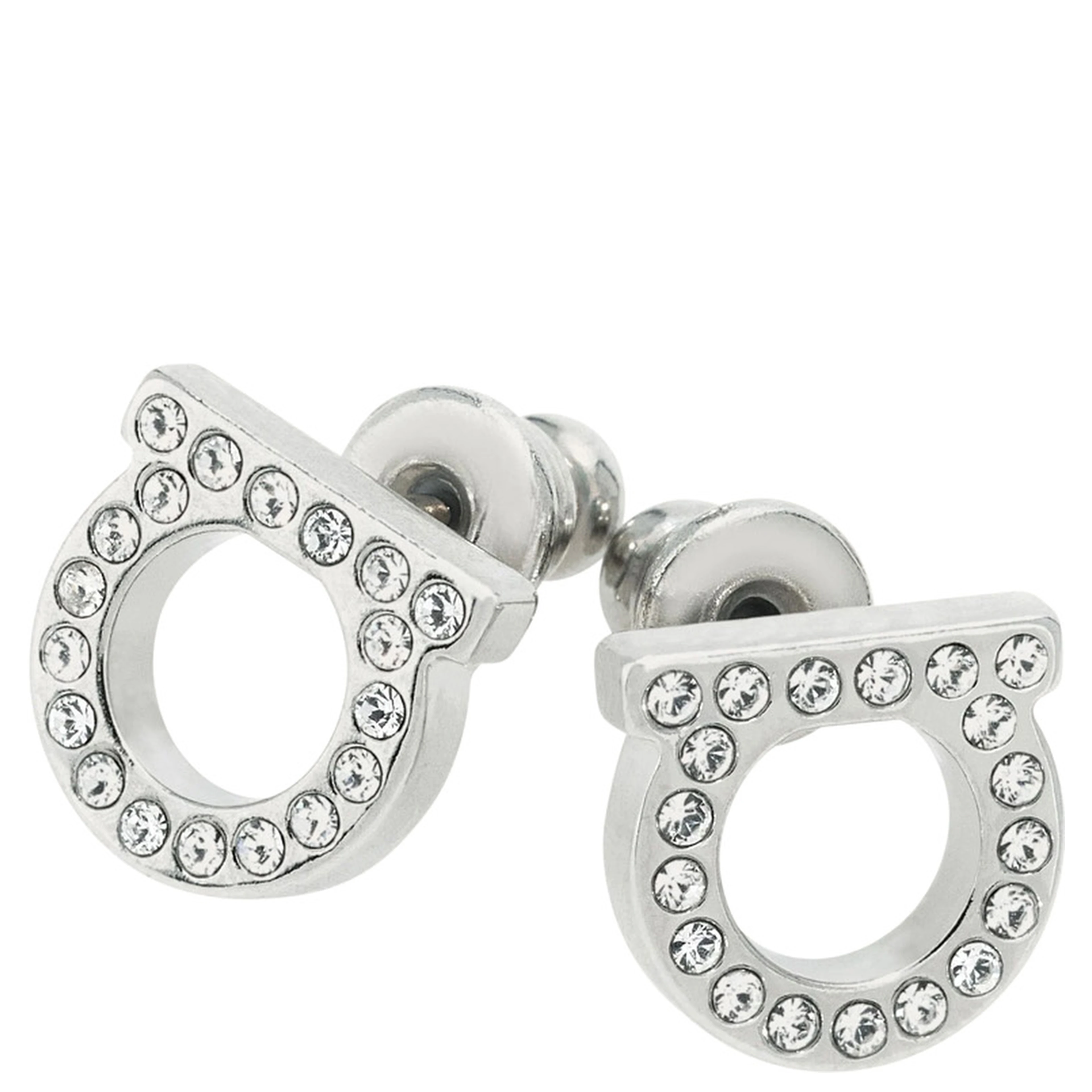 silver-colored Earrings with Gancini design and butterfly clasp in brass for women