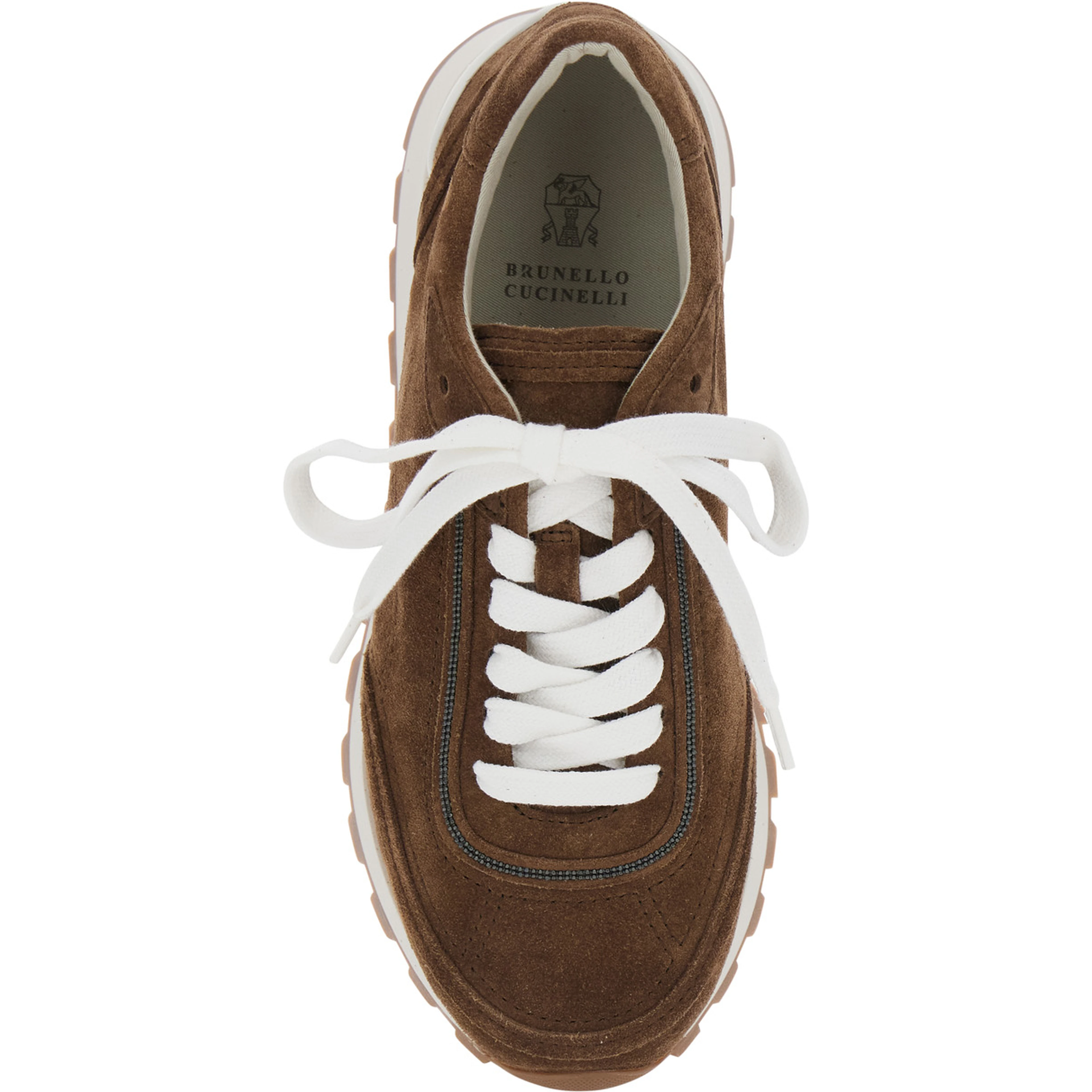 Brown Low Top Sneakers with Perforated Round Toe and Rubber Sole in Suede for Women