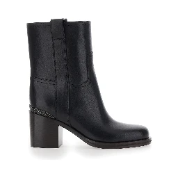 Black ankle Boots with Monile detail on the back in Leather for Women