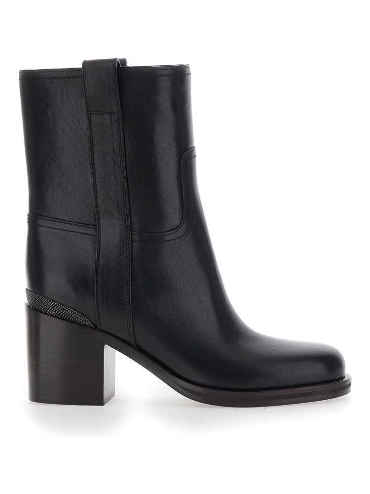 Black ankle Boots with Monile detail on the back in Leather for Women