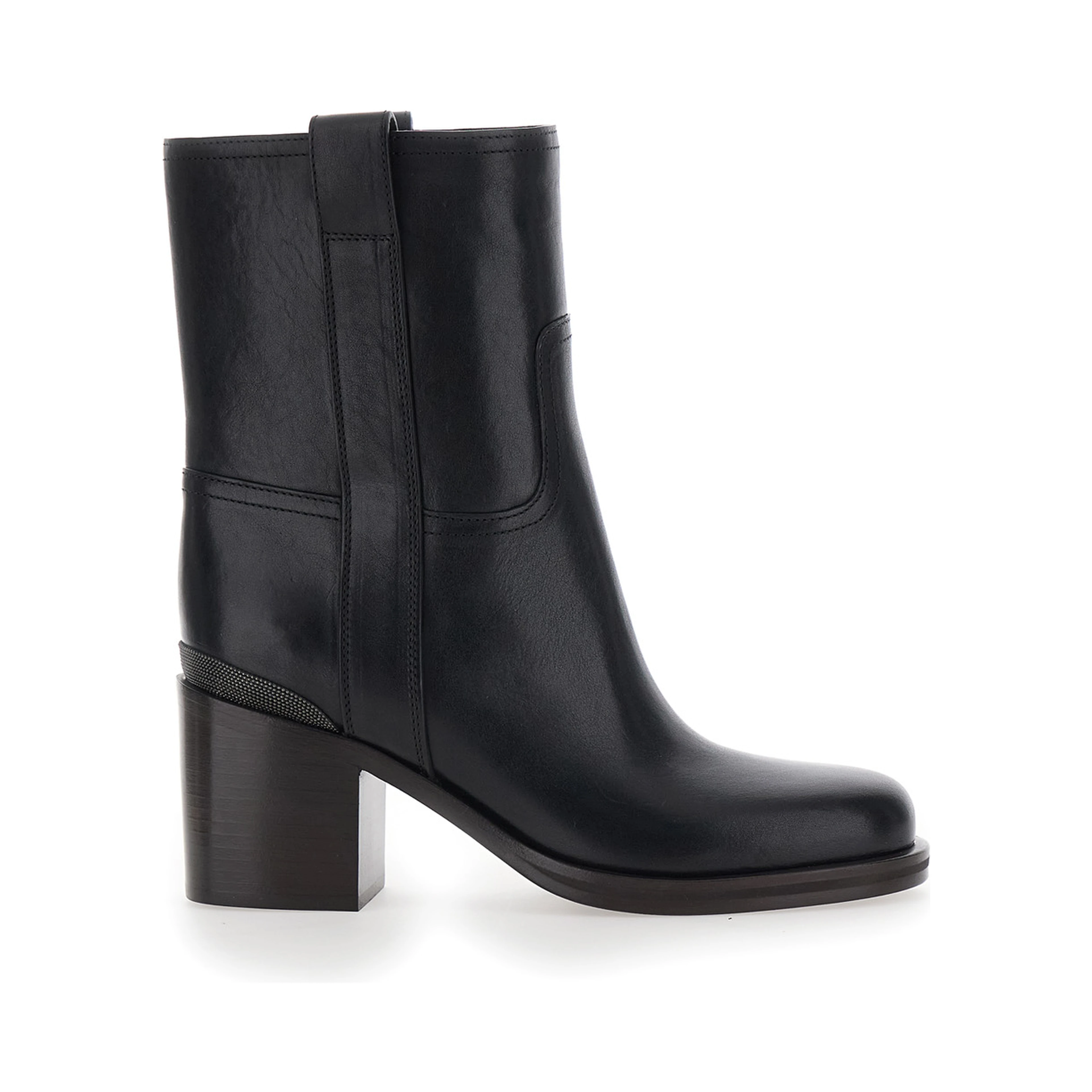 Black ankle Boots with Monile detail on the back in Leather for Women