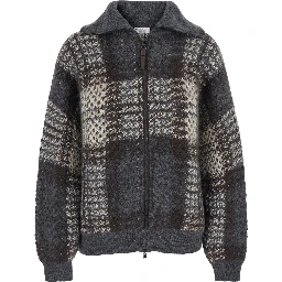 Multicolor Jacket with folded high collar and dropped shoulders in wool blend for women