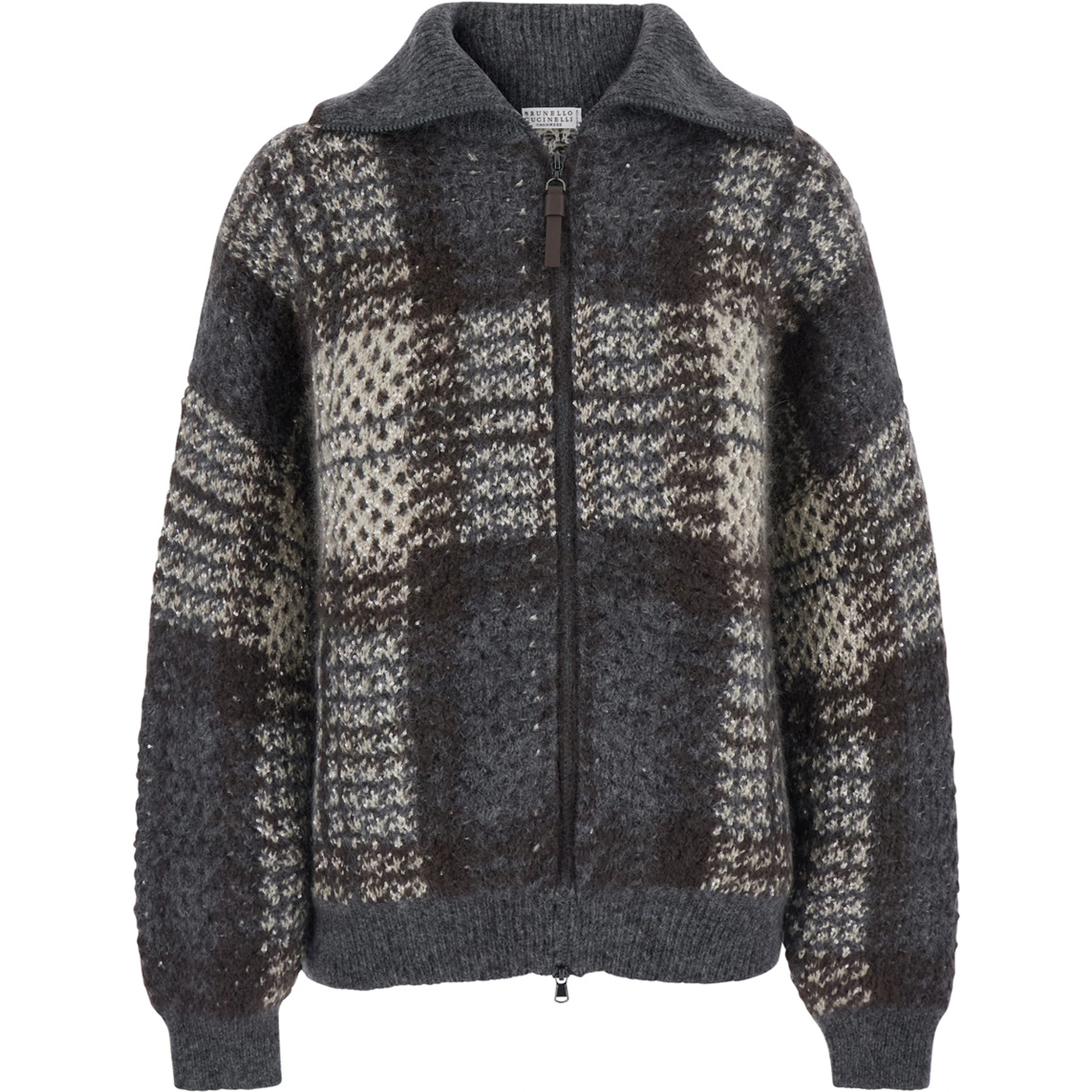 Multicolor Jacket with folded high collar and dropped shoulders in wool blend for women