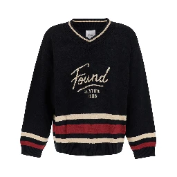 Sport Club Varsity Sweater with long sleeves and round neck in Black Cotton and Acrylic Unisex