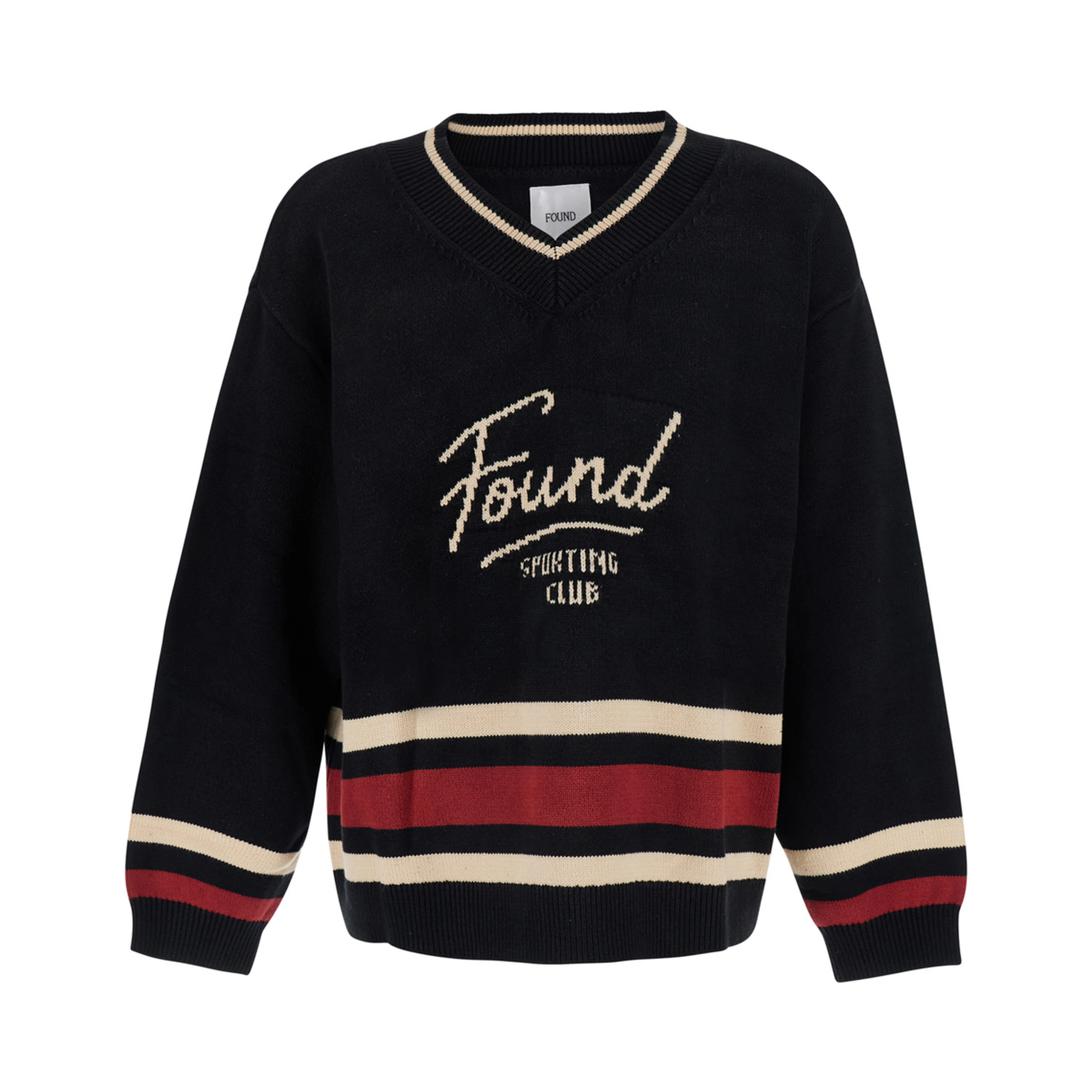 Sport Club Varsity Sweater with long sleeves and round neck in Black Cotton and Acrylic Unisex