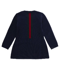 Blue dress with Web Stripe on the front in wool for baby