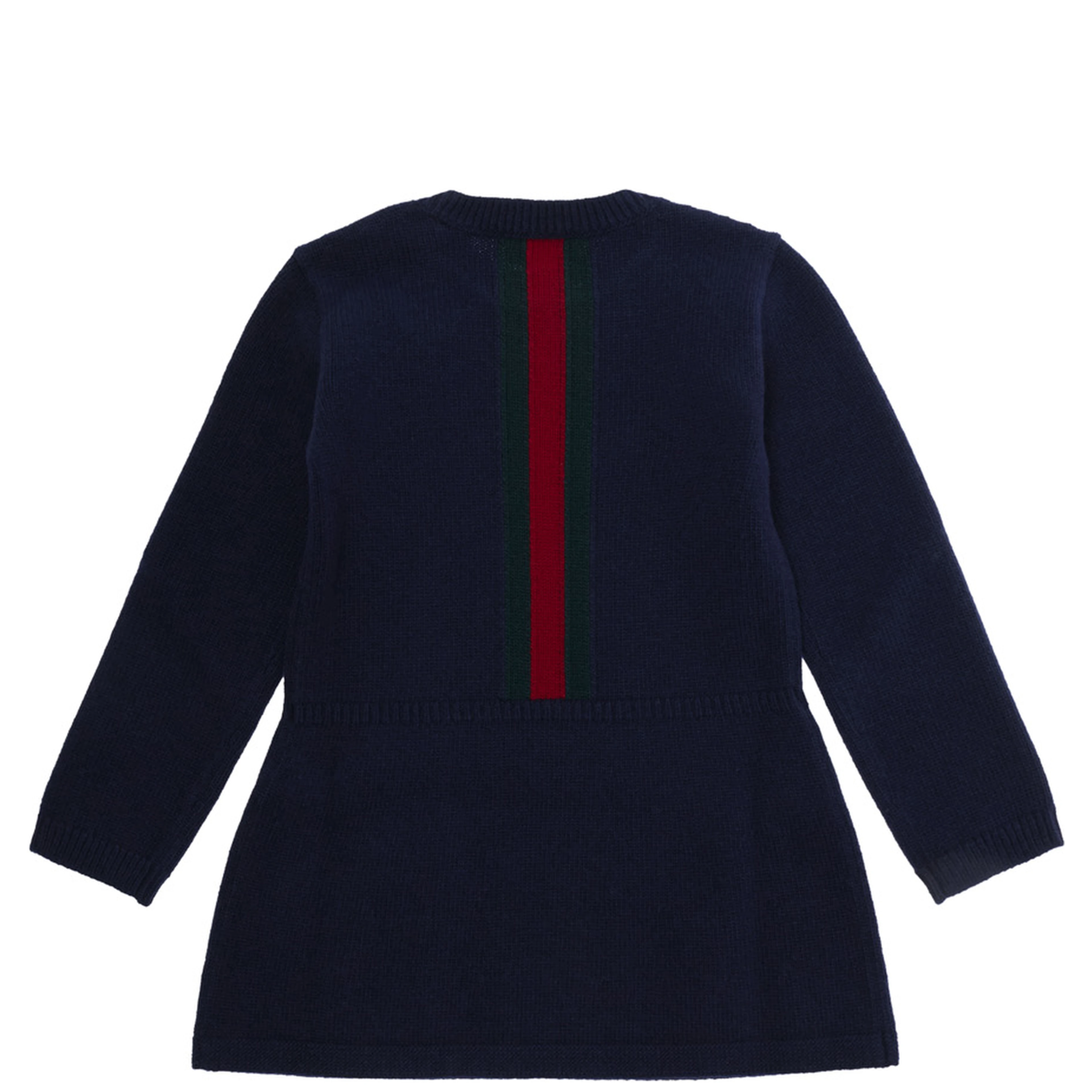 Blue dress with Web Stripe on the front in wool for baby