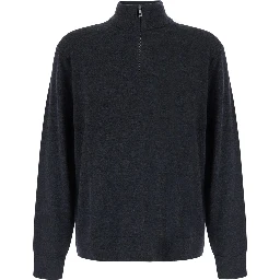 Gray Sweater with half zip closure and high collar in wool for men