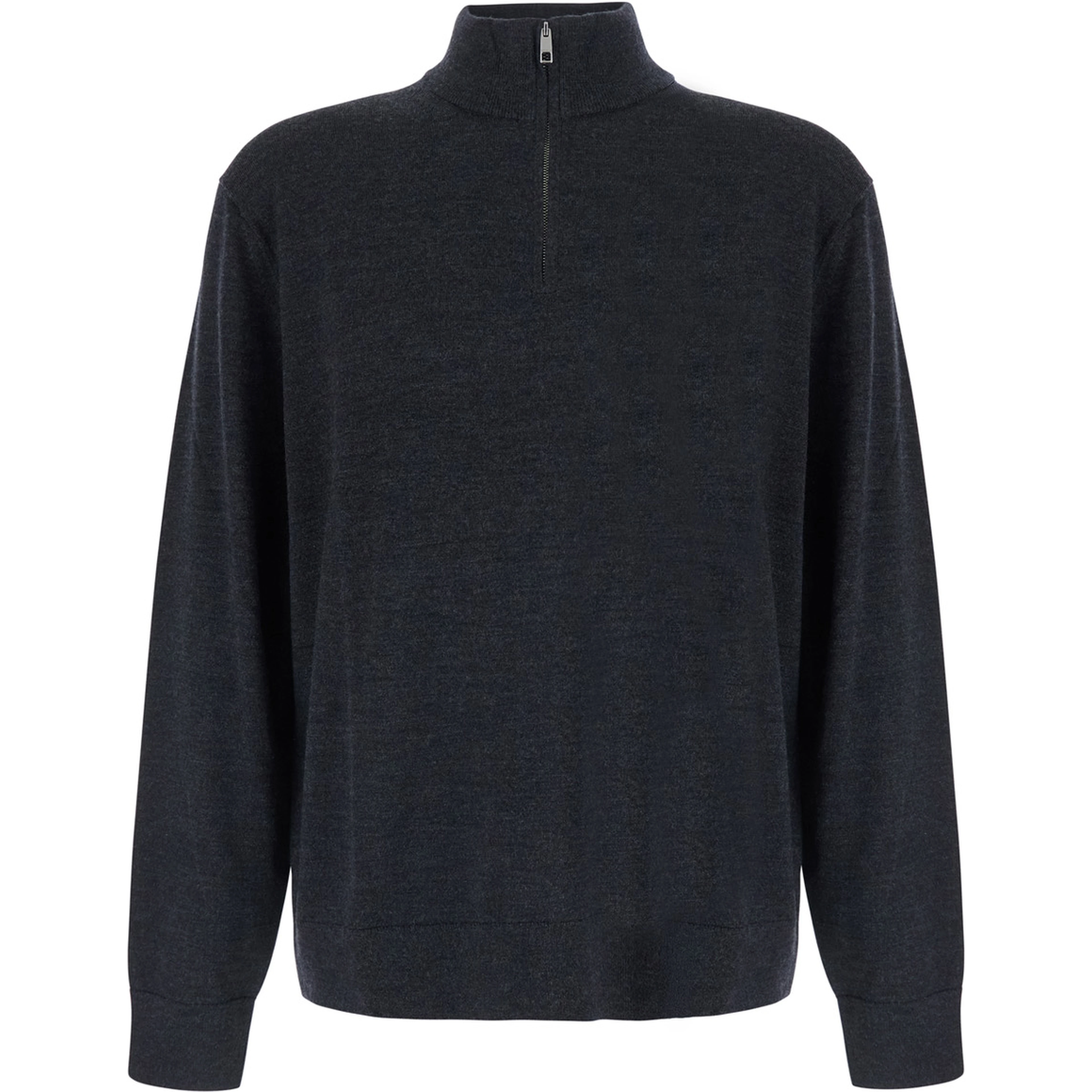 Gray Sweater with half zip closure and high collar in wool for men