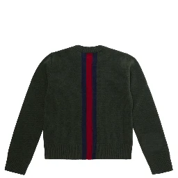 Green Crewneck sweater with Web embroidery in wool boy