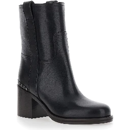 Black ankle Boots with Monile detail on the back in Leather for Women