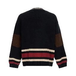 Sport Club Varsity Sweater with long sleeves and round neck in Black Cotton and Acrylic Unisex