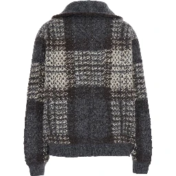 Multicolor Jacket with folded high collar and dropped shoulders in wool blend for women