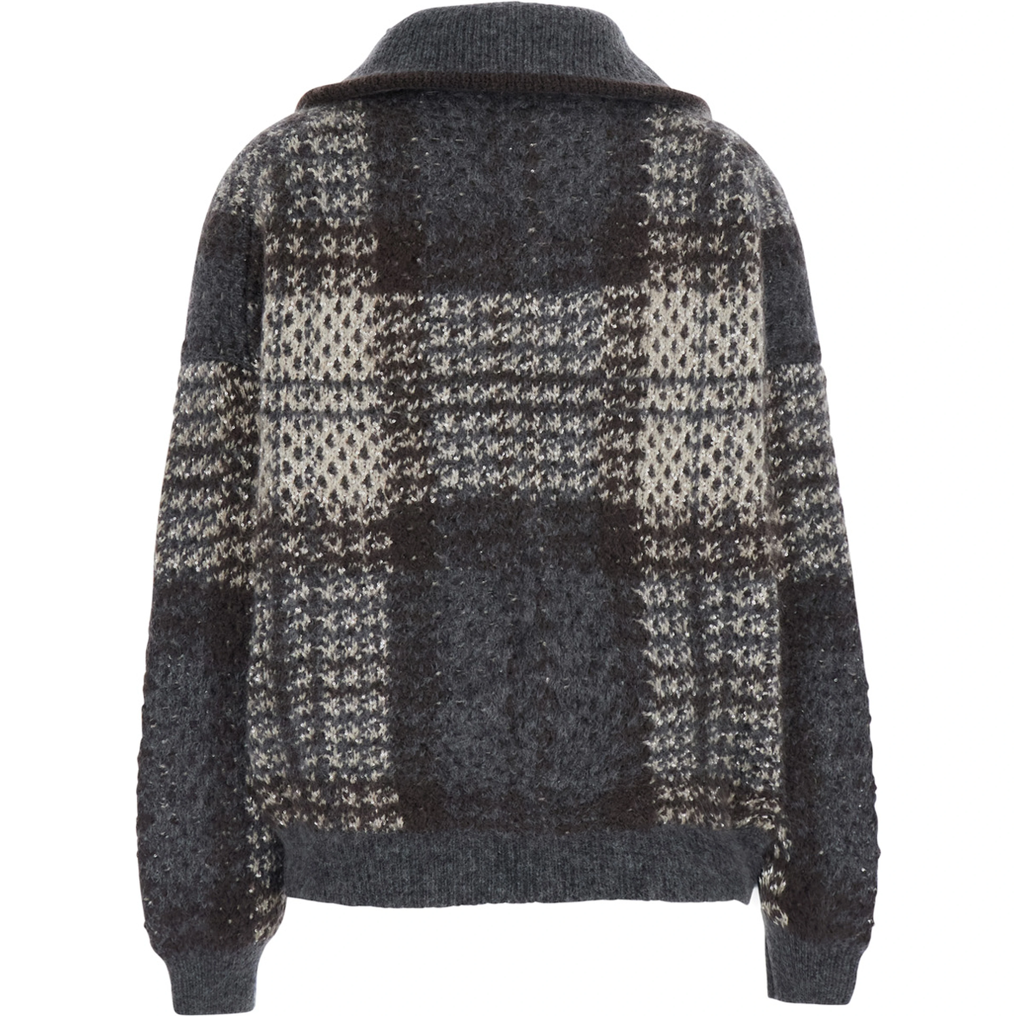 Multicolor Jacket with folded high collar and dropped shoulders in wool blend for women