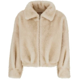 White Short shearling jacket with classic collar and zip closure on the front in ecofur for women