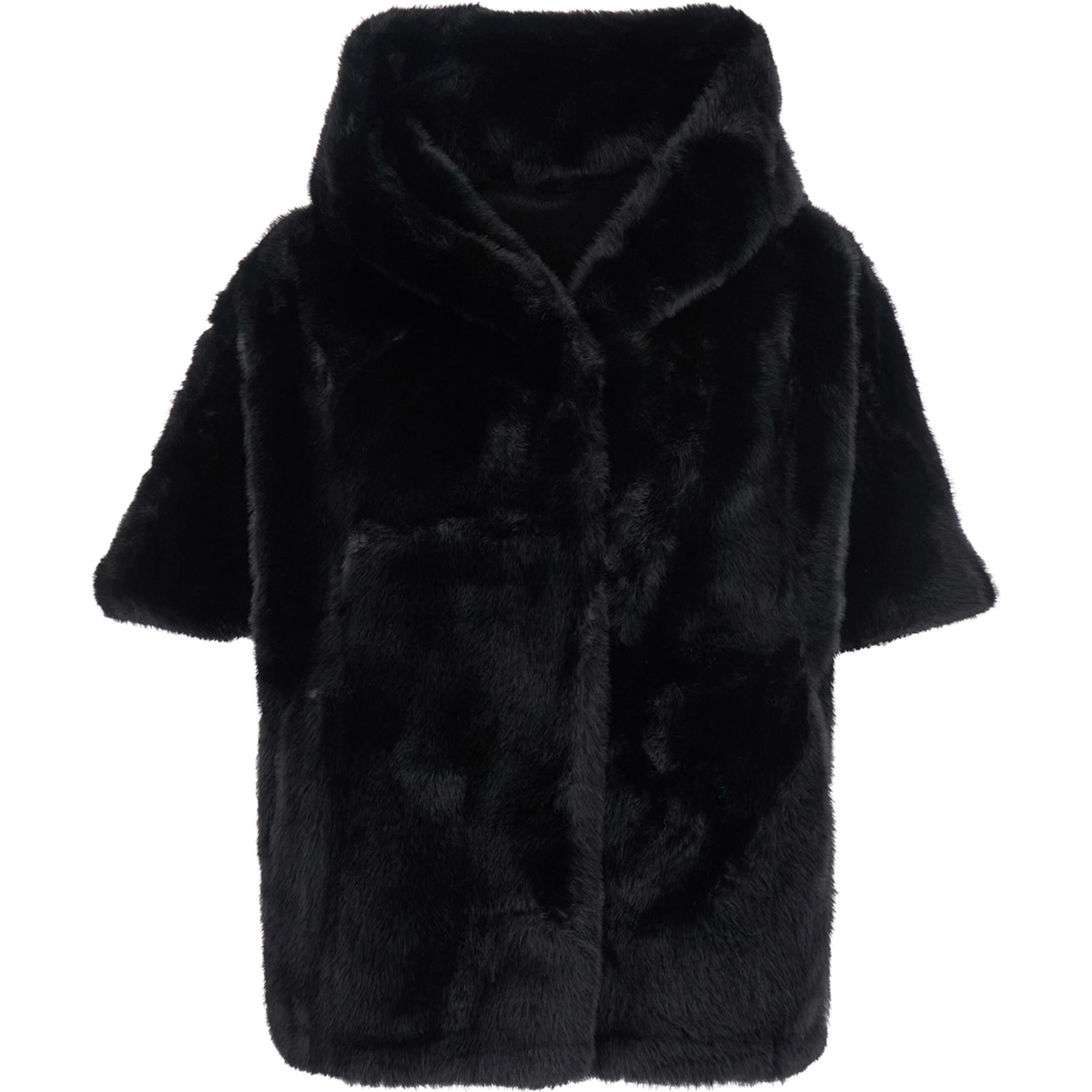 Capes with High Collar and Front Closure in Black Fabric for Women
