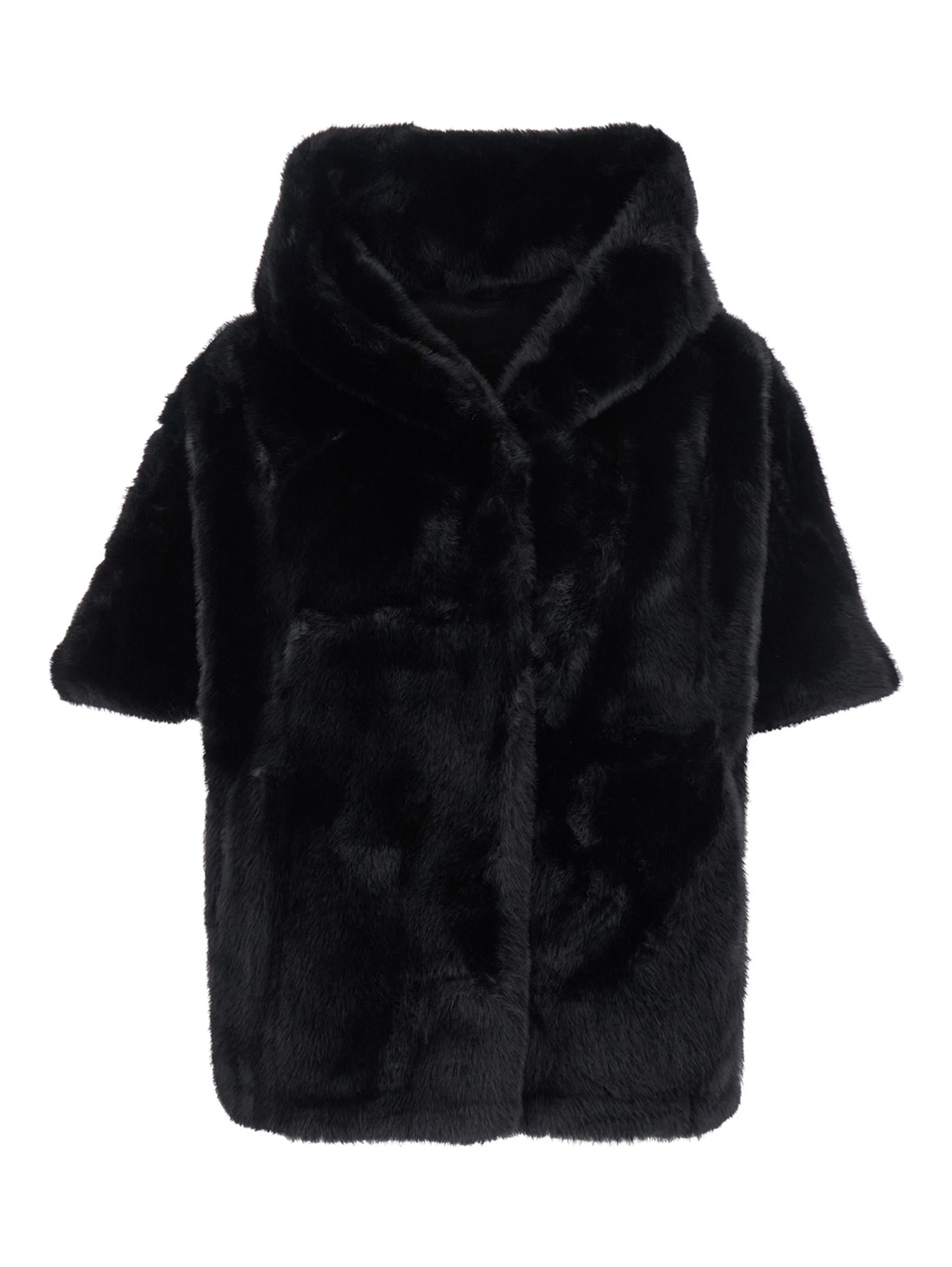 Capes with High Collar and Front Closure in Black Fabric for Women