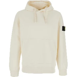 Hooded Sweatshirt with Fixed Hood and Logo on the Front in White
