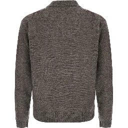 INSIDE OUT ARGYLE COLLAR CARDIGAN with notched revers and long sleeves in acrylic, nylon, wool and alpaca in brown for women
