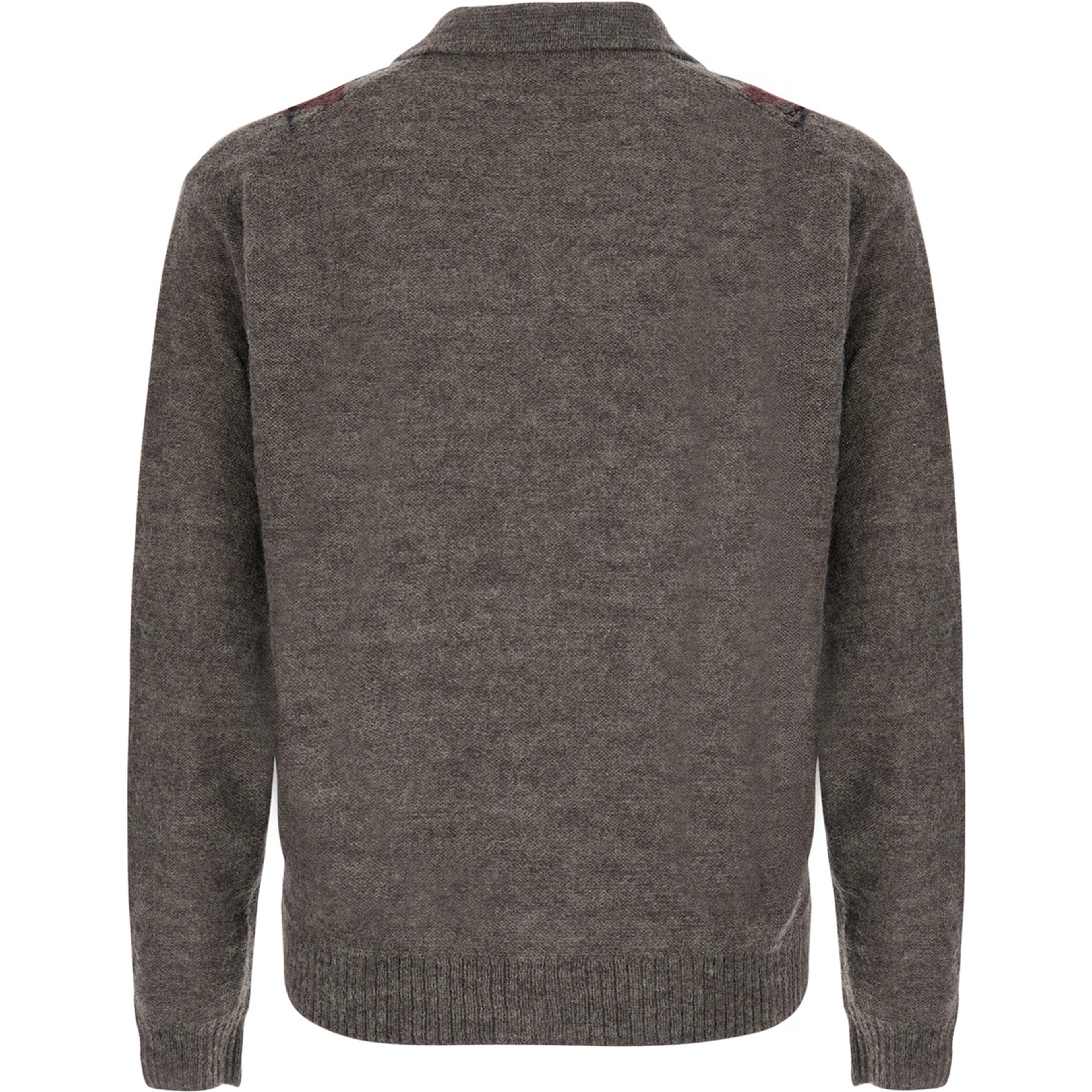 INSIDE OUT ARGYLE COLLAR CARDIGAN with notched revers and long sleeves in acrylic, nylon, wool and alpaca in brown for women