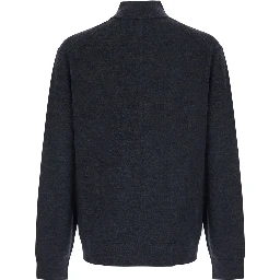 Gray Sweater with half zip closure and high collar in wool for men