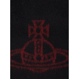 black Scarf with logo on the front and fringed edges in wool for women