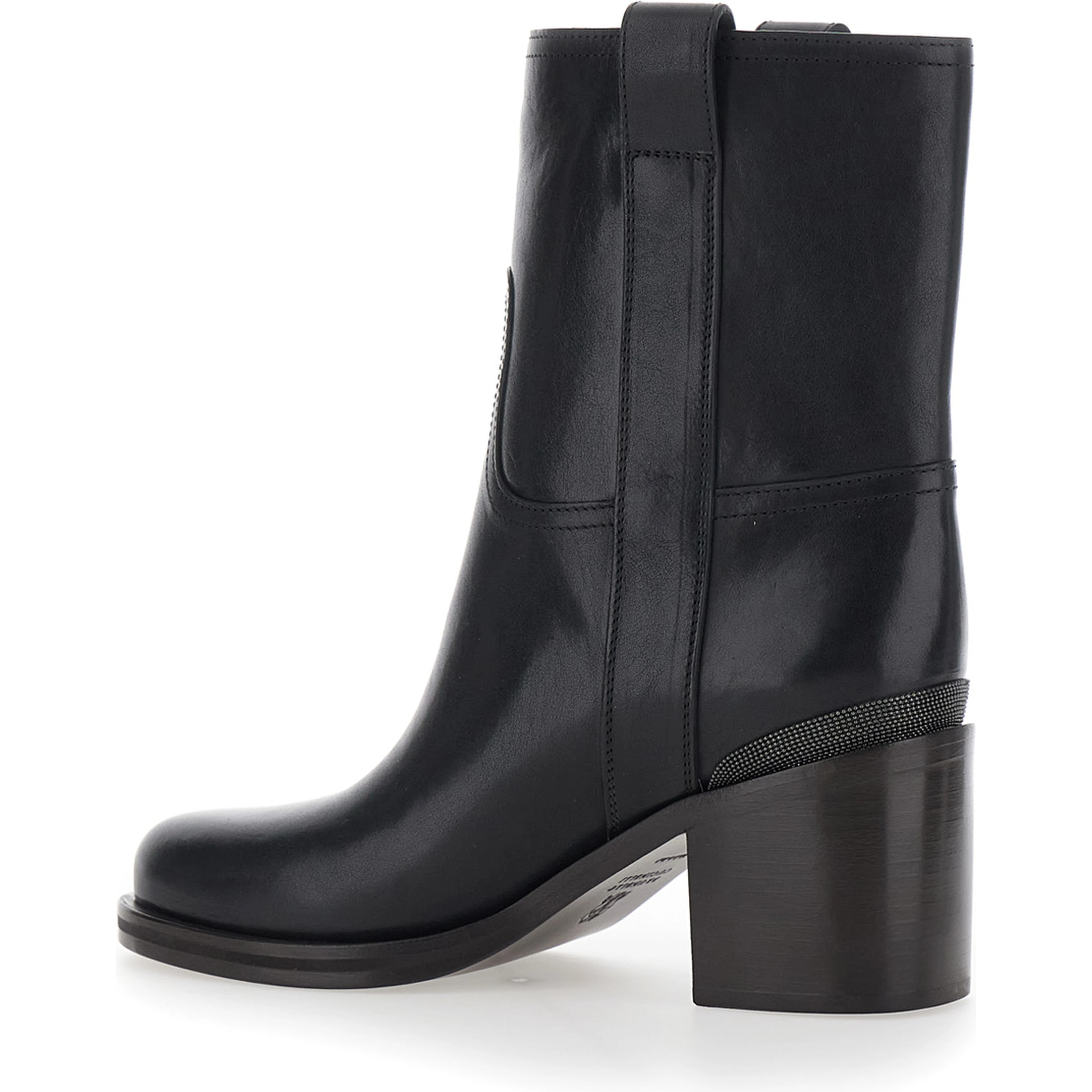 Black ankle Boots with Monile detail on the back in Leather for Women