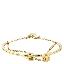 Gold-colored Double bracelet with chain and cube logo in metal for women