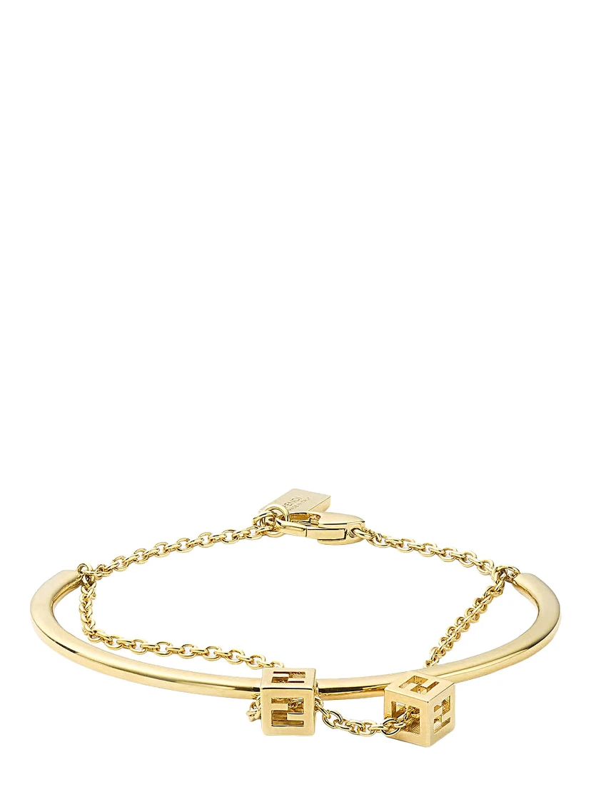 Gold-colored Double bracelet with chain and cube logo in metal for women