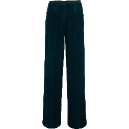 Blue High-waisted pants with two side pockets in corduroy for women