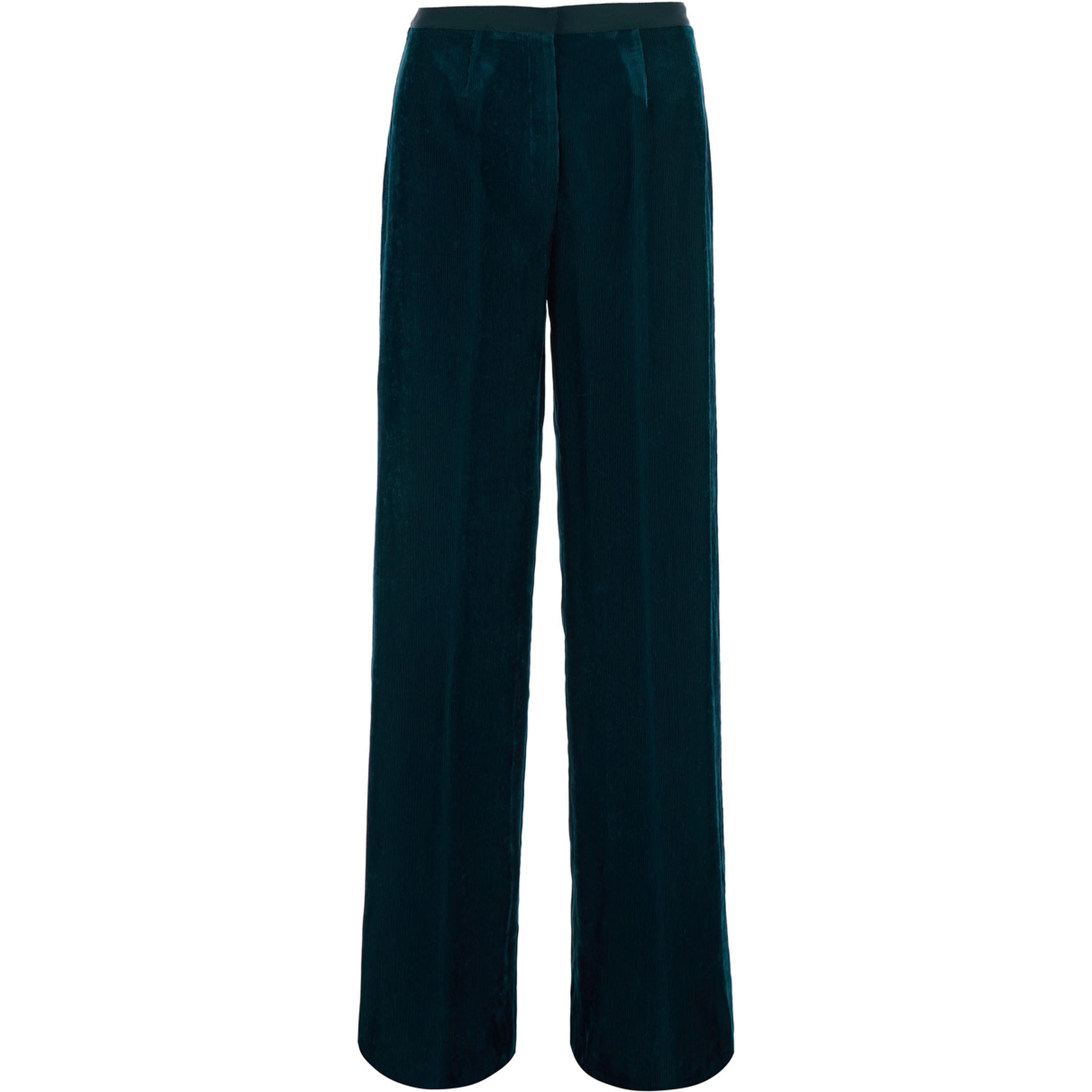 Blue High-waisted pants with two side pockets in corduroy for women