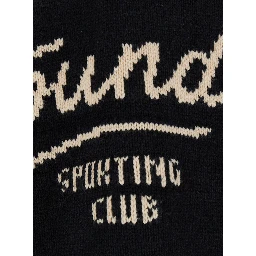 Sport Club Varsity Sweater with long sleeves and round neck in Black Cotton and Acrylic Unisex