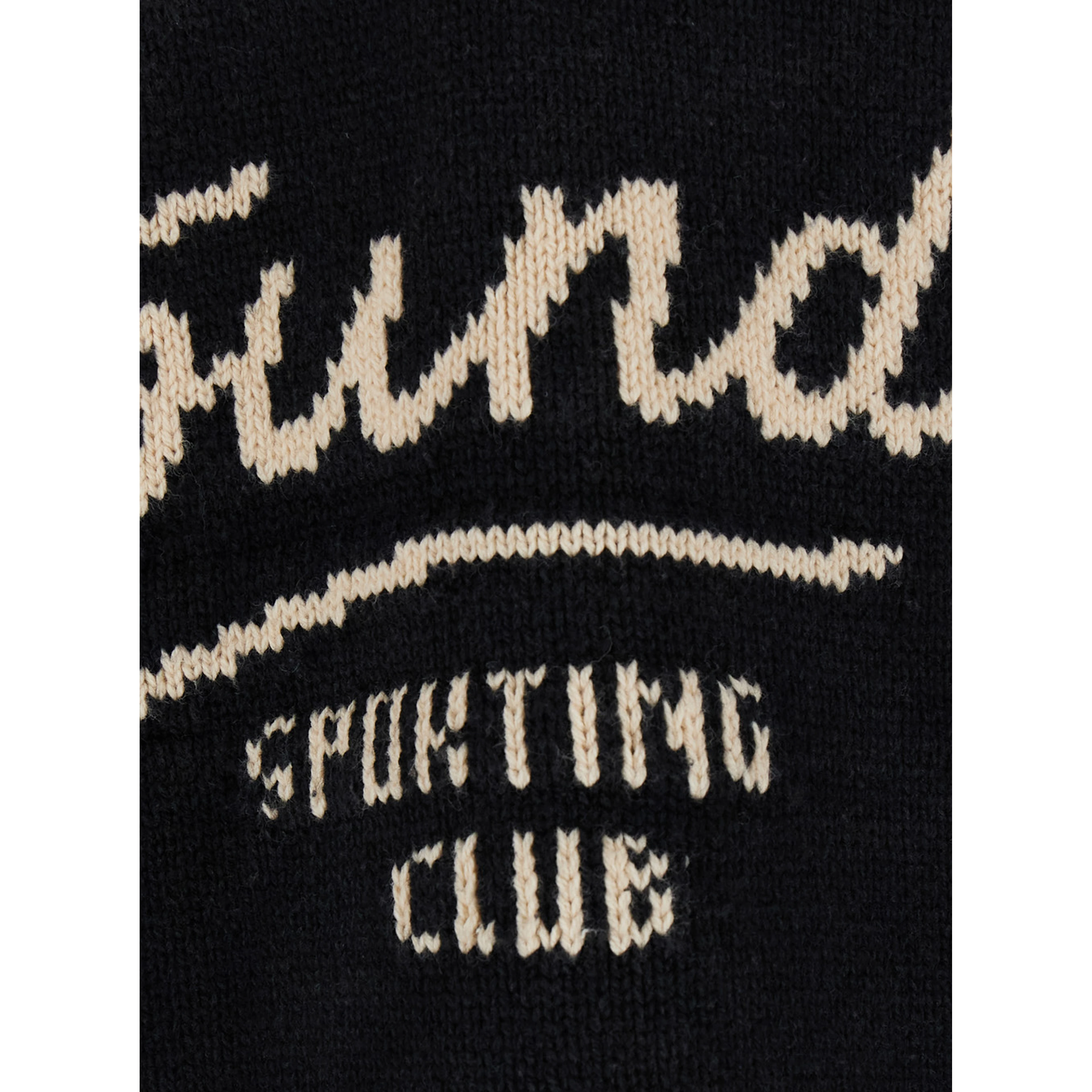 Sport Club Varsity Sweater with long sleeves and round neck in Black Cotton and Acrylic Unisex