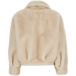 White Short shearling jacket with classic collar and zip closure on the front in ecofur for women