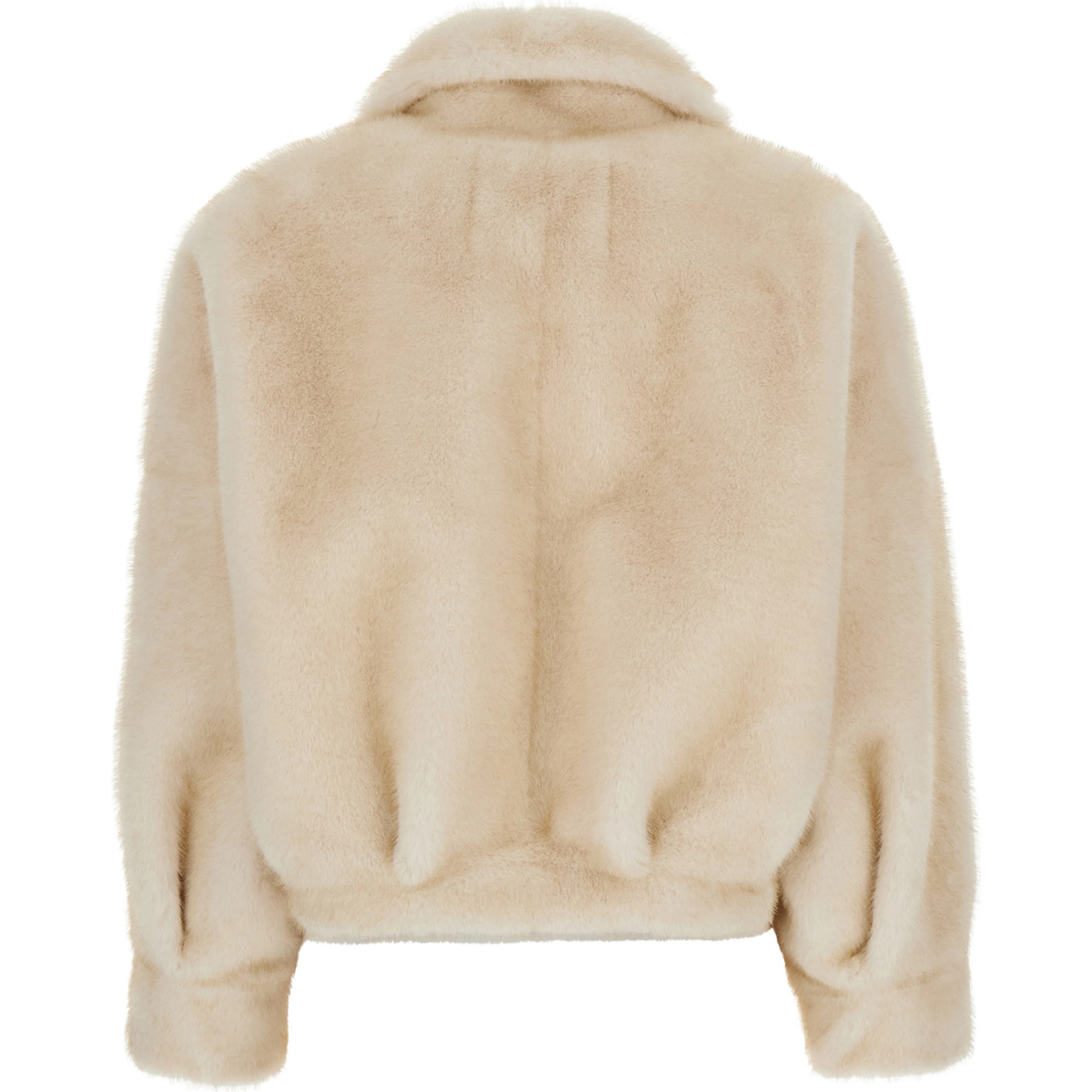White Short shearling jacket with classic collar and zip closure on the front in ecofur for women