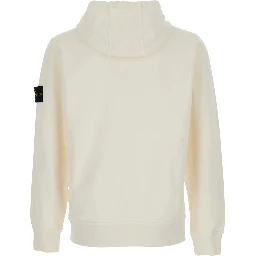 Hooded Sweatshirt with Fixed Hood and Logo on the Front in White