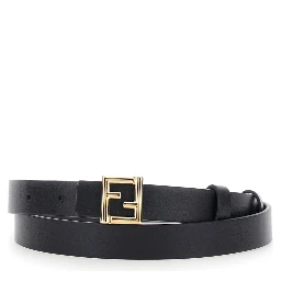 Black Reversible Belt with FF plate in Leather for Women