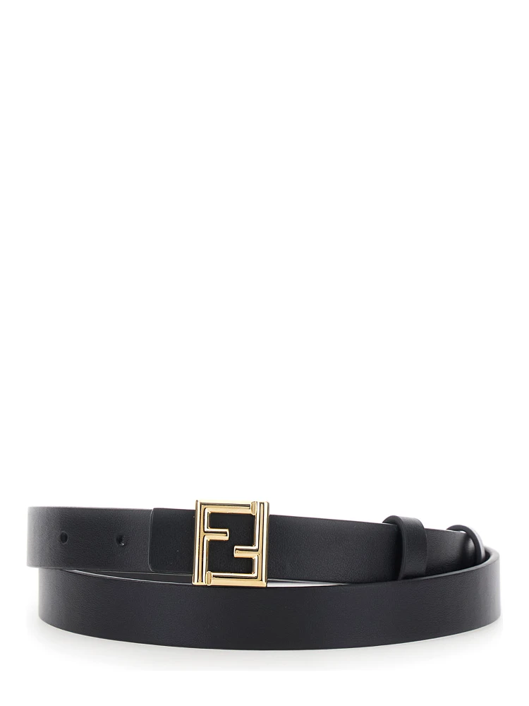 Black Reversible Belt with FF plate in Leather for Women
