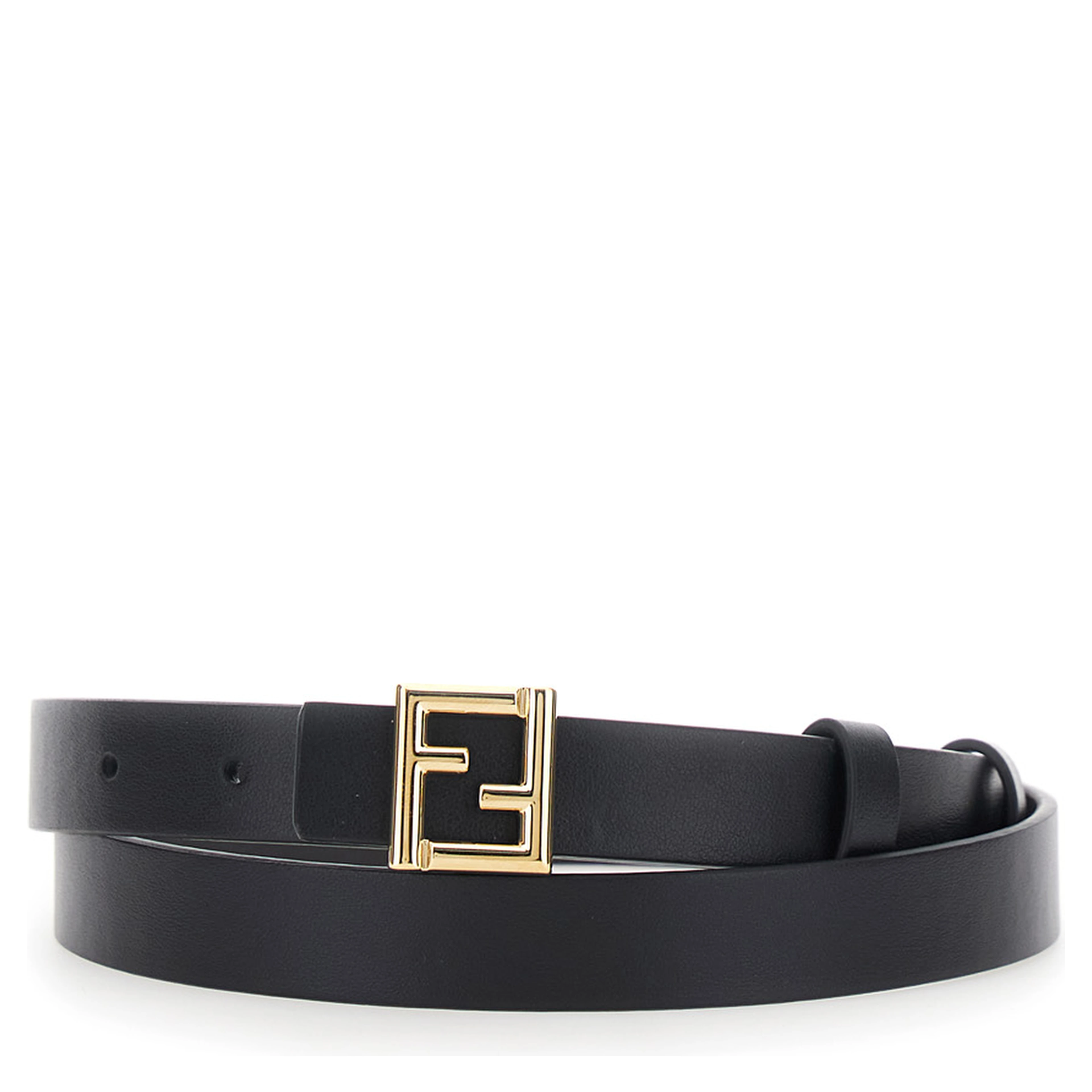 Black Reversible Belt with FF plate in Leather for Women