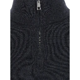 Gray Sweater with half zip closure and high collar in wool for men