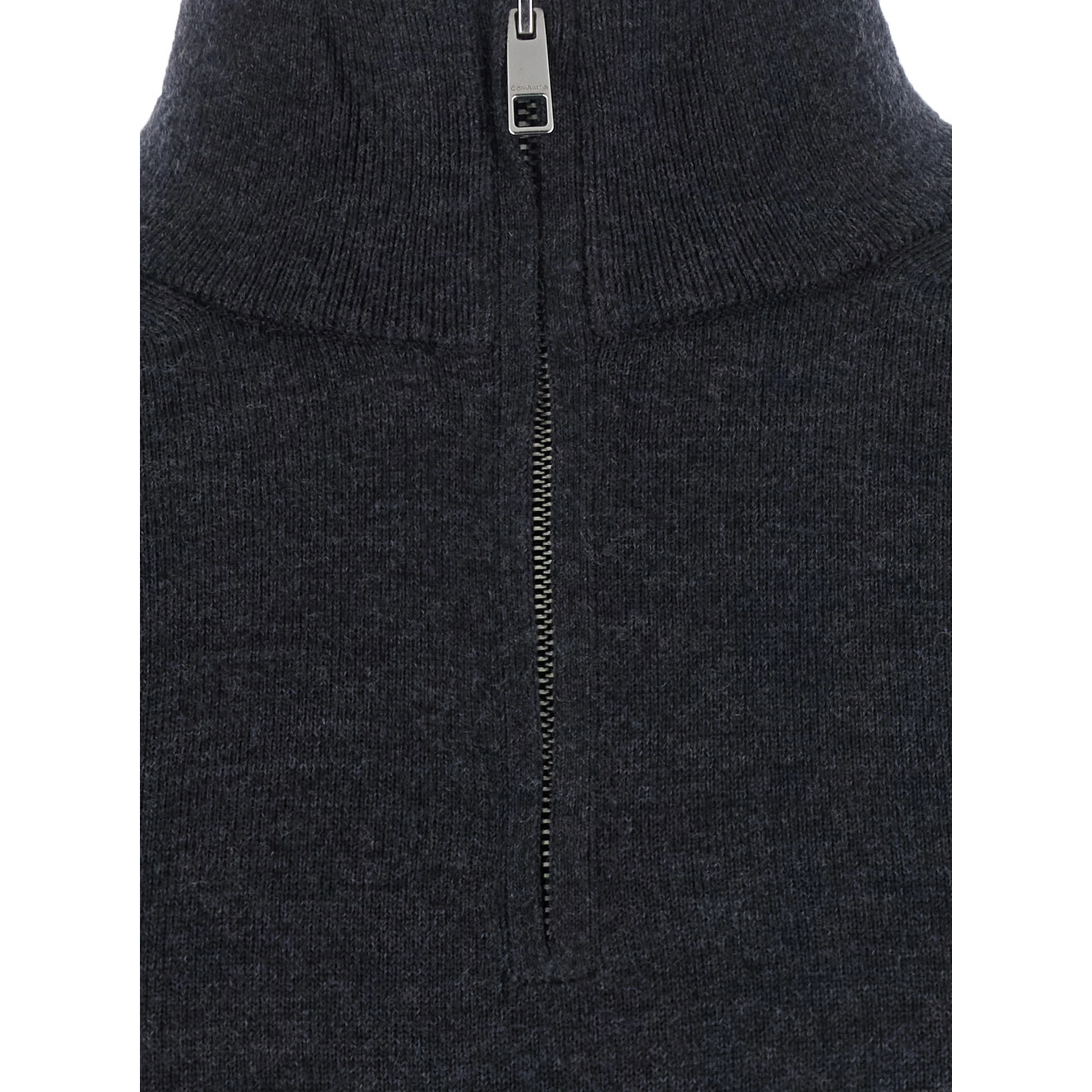 Gray Sweater with half zip closure and high collar in wool for men