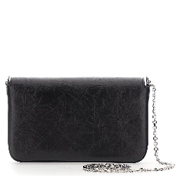 Black Crossbody bag with chain strap and FF plate on the front in leather for women