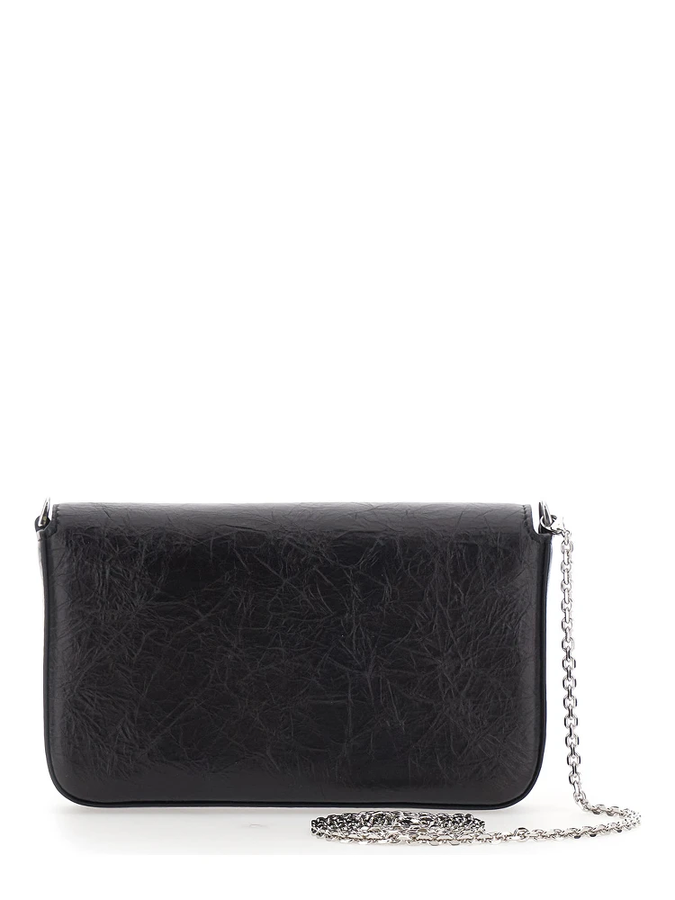 Black Crossbody bag with chain strap and FF plate on the front in leather for women alternative
