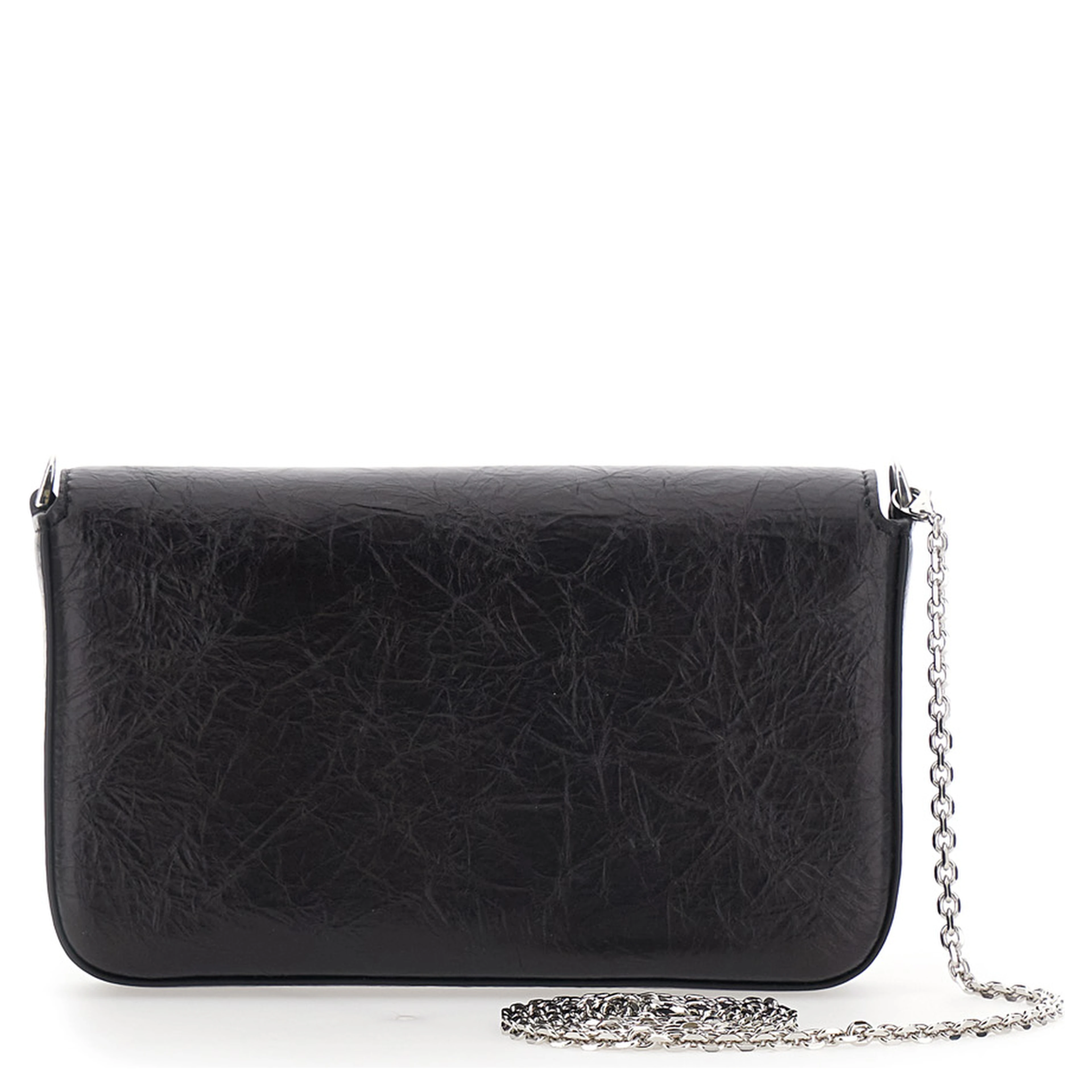 Black Crossbody bag with chain strap and FF plate on the front in leather for women
